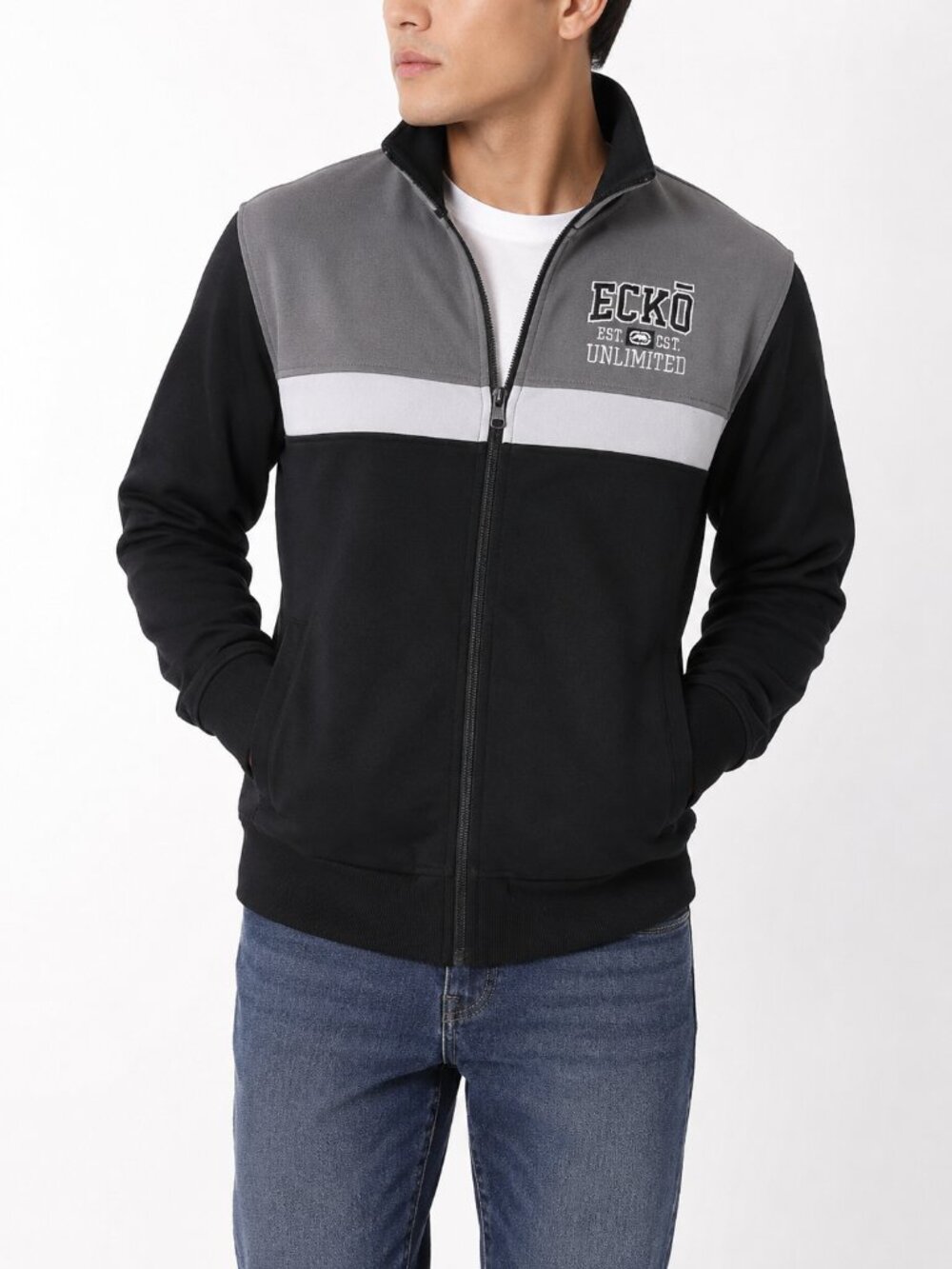 Ecko Unltd Black Gray Colorblock Full Zip Track Jacket Men's XS